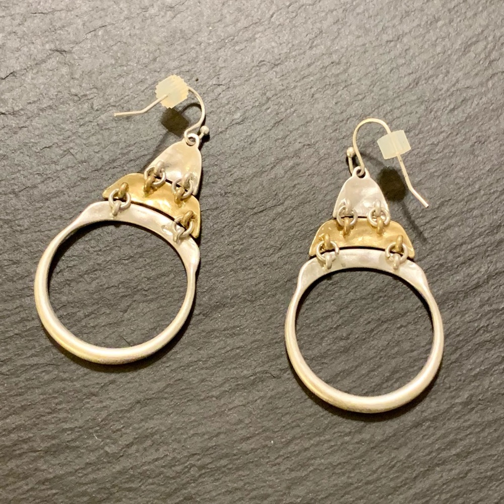 Hammered Earrings Gold Silver Tone Boho Dangle Earrings - Picture 6 of 7